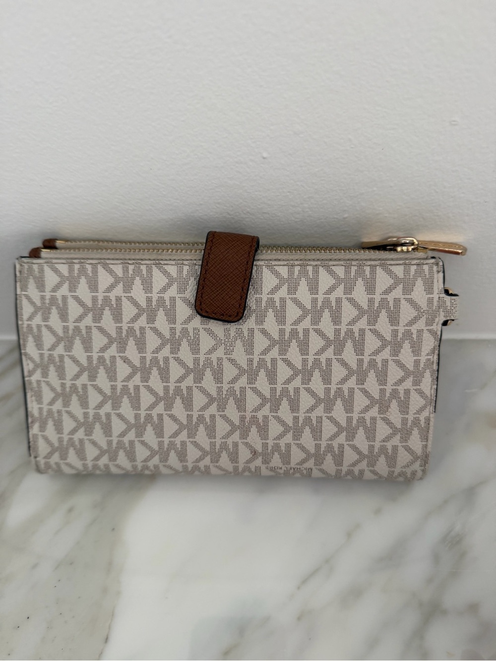Michael Kors Cream and Brown MK Signature Shoulder Tote - Picture 10 of 11